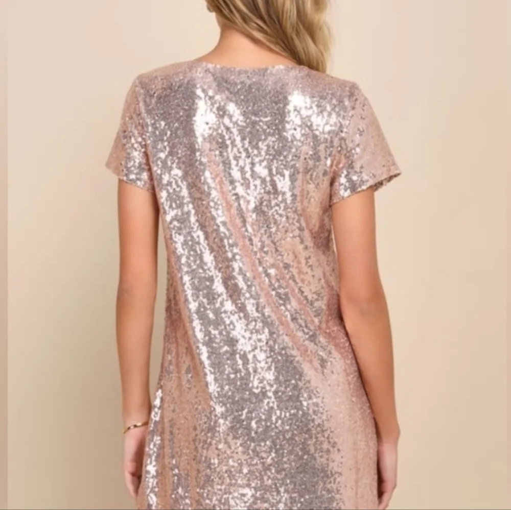 NWT! Lulus Light Up the Night Champagne Sequin Shift Dress Size S Small - Picture 2 of 8